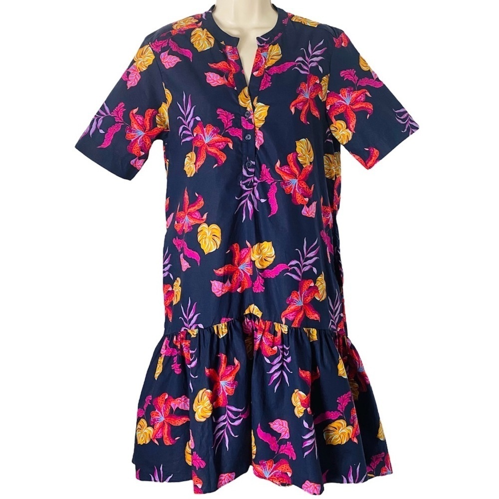 Tucker NYC Laura High Low Ruffle Hem Floral Dress Cotton Poplin Midi Mini Small - Picture 5 of 11